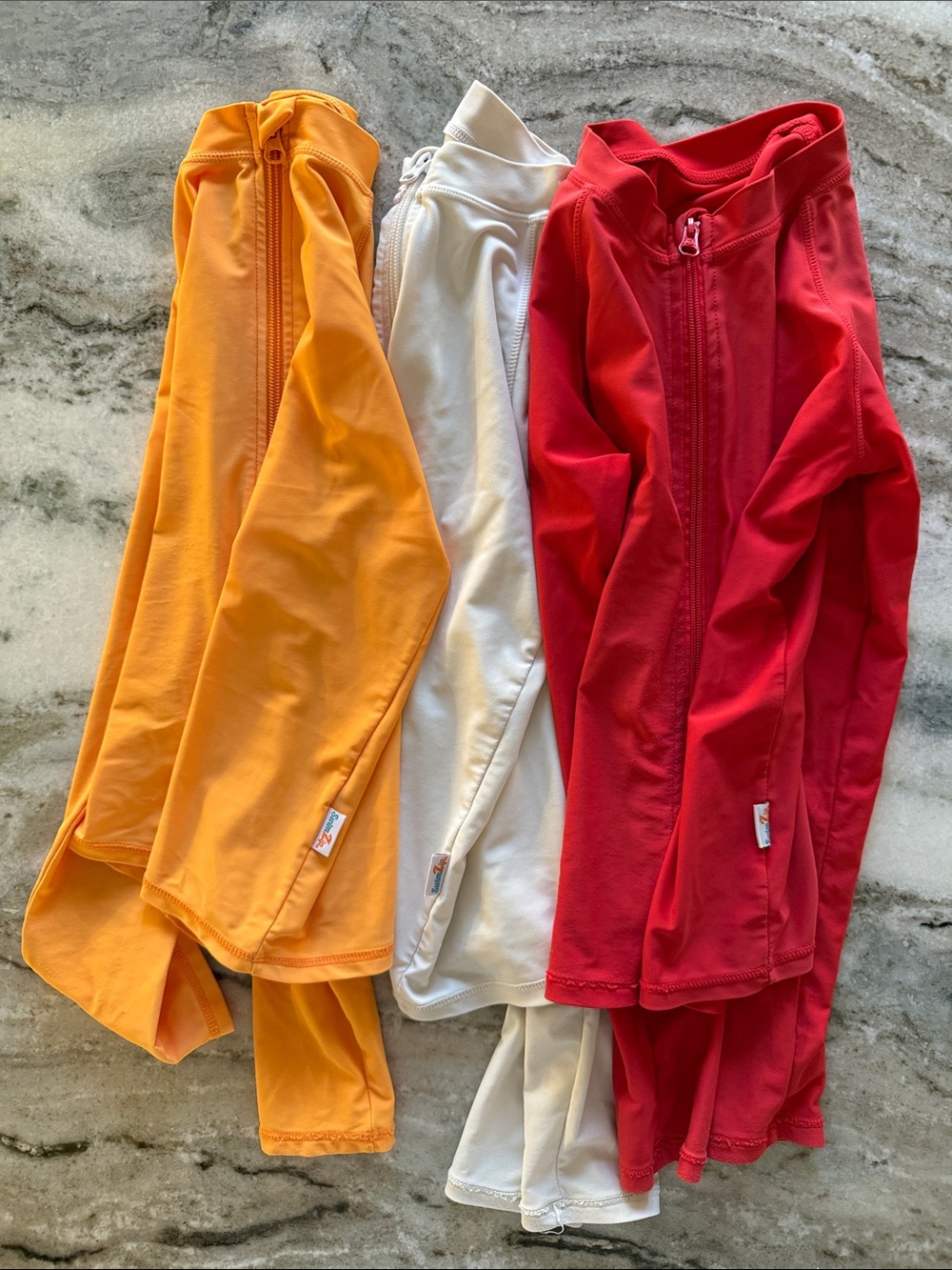 Set of 3! Swim Zip Kids Zip-Front Swim Rashguard Tops-Red, White, Orange